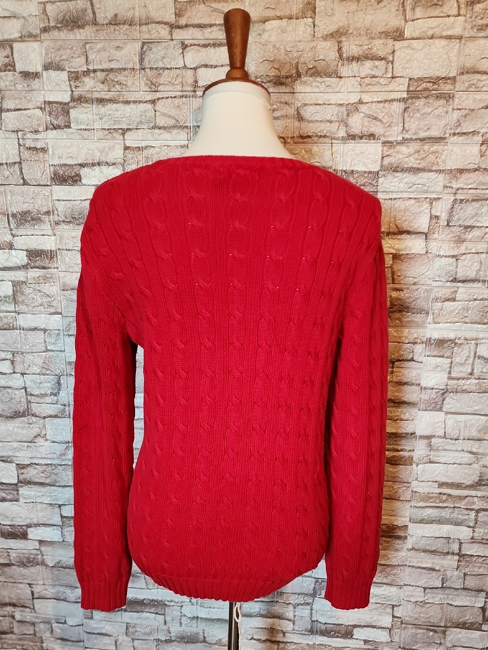 Ralph Lauren Women’s Red Cable-Knit Crewneck Sweater - Picture 2 of 5